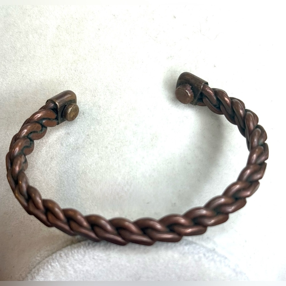 Vintage Braided Copper Cuff Bracelet Unisex 6.5” Healing Energy Rustic Look - Picture 2 of 8